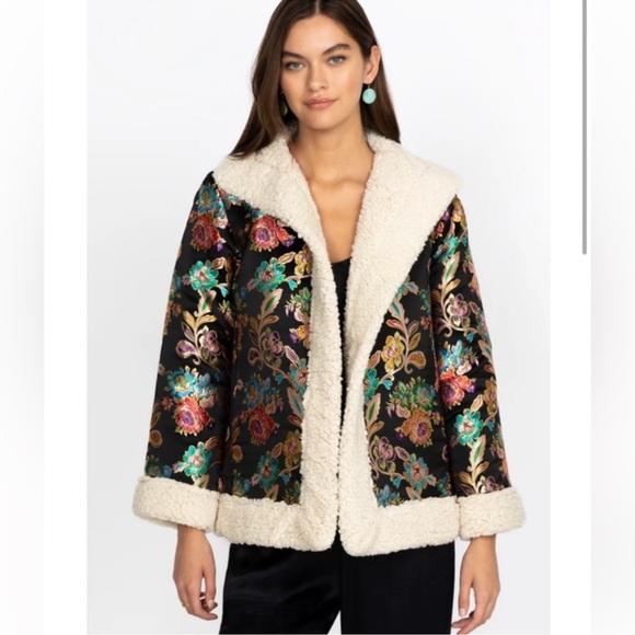 NWT Johnny Was Sofie Jacquard Coat w/ bold floral design, sherpa lining  Sz XXL - Picture 1 of 16